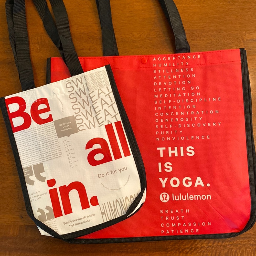 Large and small reusable lululemon red white tote